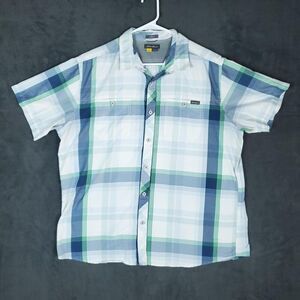 Eddie Bauer Travex Mens XL Blue Green Plaid Classic Fit Short Sleeve Button Up